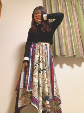 「ZARA（ザラ）のアイテム（ニット/セーター、ブラック系）」を使った、noriさん（レディース・156cm）の冬コーディネート