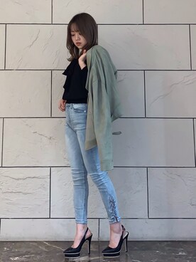 「LIPSERVICE（リップサービス）のアイテム（ライダースジャケット）」を使った、ふうさん（レディース・158cm）の冬コーディネート