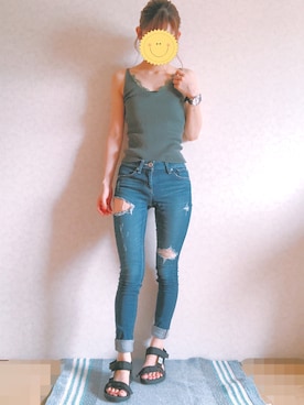 「アイテム（チューブトップ）」を使った、しまねこさん（レディース・160cm）の夏コーディネート