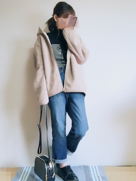 「UNIQLO（ユニクロ）のエクストラファインメリノリブタートルネックセーター（長袖）（ニット/セーター）」を使った、しまねこさん（レディース・160cm）の冬コーディネート