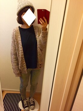 「ゆるカジ」｜「アイテム（ニットキャップ/ビーニー）」を使った、omotiさん（レディース・151cm）の冬コーディネート