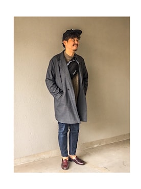 「ADAM ET ROPE'（アダムエロペ）のアイテム（チェスターコート）」を使った、10moj✔️さん（メンズ・184cm）の冬コーディネート