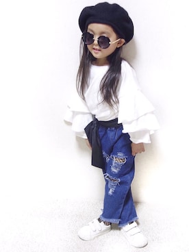 「ig@smilekids888のアイテム（デニムパンツ、ブルー系）」を使った、子供服🇰🇷smilekids888さん（キッズ）の夏コーディネート