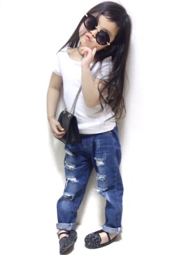 「ig@smilekids888のアイテム（デニムパンツ、ブルー系）」を使った、子供服🇰🇷smilekids888さん（キッズ）の夏コーディネート