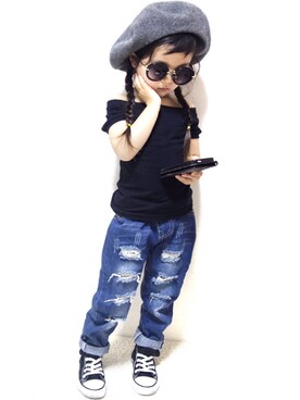 「ig@smilekids888のアイテム（デニムパンツ、ブルー系）」を使った、子供服🇰🇷smilekids888さん（キッズ）の夏コーディネート