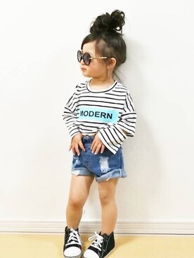 「ig@smilekids888のアイテム（Tシャツ/カットソー、ホワイト系）」を使った、子供服🇰🇷smilekids888さん（キッズ）の夏コーディネート