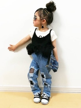 「ig@smilekids888のアイテム（デニムパンツ、ブルー系）」を使った、子供服🇰🇷smilekids888さん（キッズ）の夏コーディネート