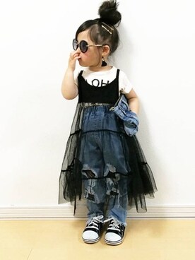 「ig@smilekids888のアイテム（デニムパンツ、ブルー系）」を使った、子供服🇰🇷smilekids888さん（キッズ）の夏コーディネート