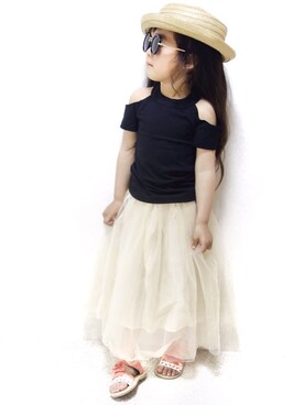 「ig@smilekids888のアイテム（Tシャツ/カットソー、ブラック系）」を使った、子供服🇰🇷smilekids888さん（キッズ）の夏コーディネート
