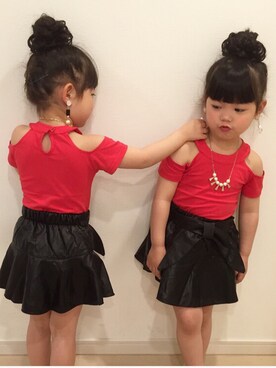 「ig@smilekids888のアイテム（Tシャツ/カットソー、レッド系）」を使った、子供服🇰🇷smilekids888さん（キッズ）の夏コーディネート