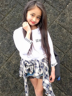 「smilekidsのアイテム（Tシャツ/カットソー、ホワイト系）」を使った、子供服🇰🇷smilekids888さん（キッズ）の春コーディネート