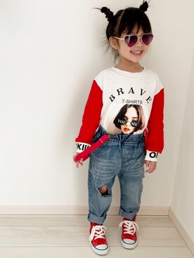 「smilekidsのアイテム（トップス、ホワイト系）」を使った、子供服🇰🇷smilekids888さん（キッズ）の春コーディネート