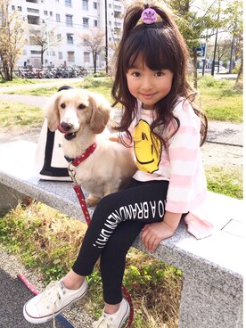 「smilekidsのアイテム（Tシャツ/カットソー、ピンク系）」を使った、子供服🇰🇷smilekids888さん（キッズ）の春コーディネート