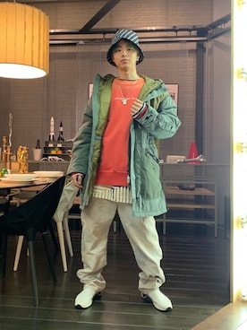 「DIESEL（ディーゼル）のアイテム（その他アウター）」を使った、Katsumiさん（メンズ・173cm）の冬コーディネート