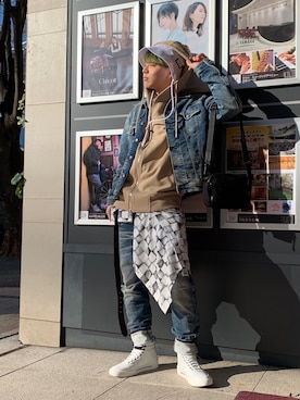 「DIESEL（ディーゼル）のアイテム（ハット）」を使った、Katsumiさん（メンズ・173cm）の冬コーディネート