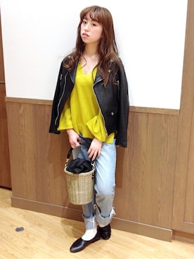 「SHIPS for women」｜「アイテム（ライダースジャケット）」を使った、佐藤さん（レディース・157cm）の冬コーディネート