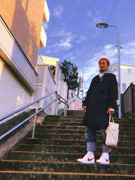 「Steven Alan（スティーブンアラン）のアイテム（ニットキャップ/ビーニー）」を使った、Ryutaさん（メンズ・180cm）の冬コーディネート