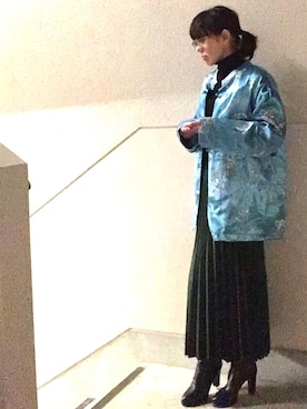 「アコーディオンプリーツ」｜「アイテム（ブルゾン）」を使った、Azさん（レディース・153cm）の冬コーディネート