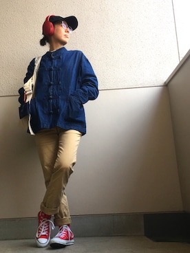 「アイテム（音楽/本・雑誌、レッド系）」を使った、Azさん（レディース・153cm）の春コーディネート