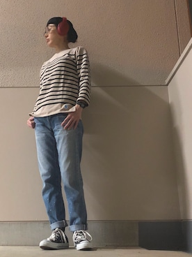 「ベージュ×ブラック」｜「アイテム（ハンチング/ベレー帽）」を使った、Azさん（レディース・153cm）の秋コーディネート