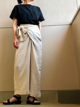 「Re:EDIT（リエディ）のリネンブレンドカシュクールパンツ（その他パンツ）」を使った、Azさん（レディース・153cm）の夏コーディネート