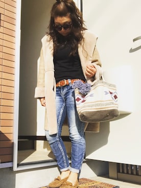 「BAYFLOW(BAYFLOW)」｜「アイテム（ムートンコート）」を使った、saoriiiさん（レディース・154cm）の春コーディネート
