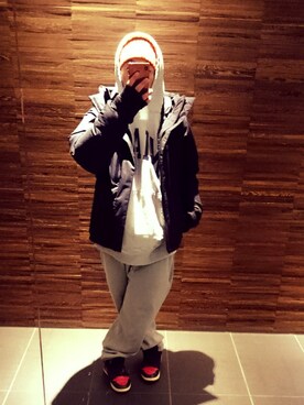 「northface」｜「アイテム（ナイロンジャケット）」を使った、quuuさん（メンズ・162cm）の冬コーディネート