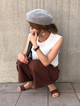 「ワッフルスリーブレスt」｜chappyさん（レディース・160cm）の夏コーディネート