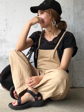「スカラップ」｜「アイテム（オールインワン・サロペット）」を使った、chappyさん（レディース・160cm）の夏コーディネート
