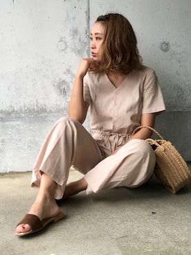「アイテム（つなぎ/オールインワン、ベージュ系）」を使った、chappyさん（レディース・160cm）の夏コーディネート