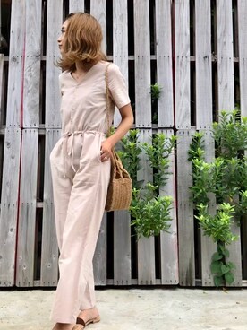 「アイテム（つなぎ/オールインワン、ベージュ系）」を使った、chappyさん（レディース・160cm）の夏コーディネート