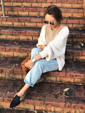 「ワッフルクルーネックＴ」｜「アイテム（その他シューズ）」を使った、chappyさん（レディース・160cm）の秋コーディネート