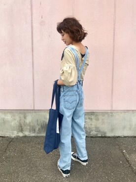 「バルーン袖」｜「アイテム（オールインワン・サロペット）」を使った、chappyさん（レディース・160cm）の夏コーディネート