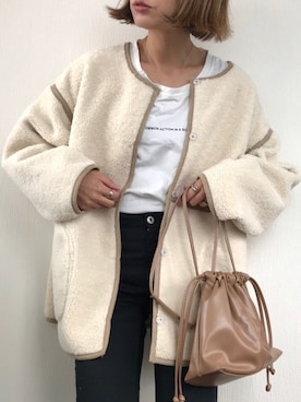 「巾着バッグ」｜「アイテム（ムートンコート）」を使った、chappyさん（レディース・160cm）の秋コーディネート