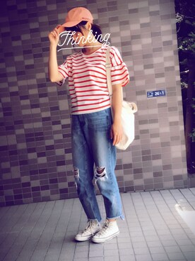 「日常」｜「アイテム（キャップ）」を使った、calbeeさん（レディース・158cm）の夏コーディネート