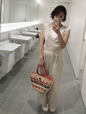 「mysty woman（ミスティウーマン）のアイテム（サロペット/オーバーオール）」を使った、calbeeさん（レディース・158cm）の夏コーディネート