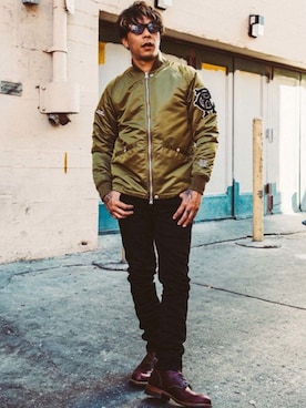 「アイテム（スタジャン、グリーン系）」を使った、TAKE(GARDEN CREW)さん（メンズ・170cm）の冬コーディネート