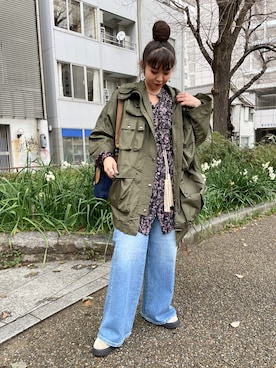「花柄」｜「アイテム（ナイロンジャケット）」を使った、Shihoさん（レディース・156cm）の春コーディネート