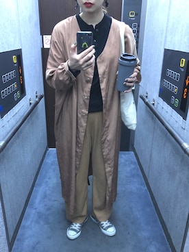 「UNE MANSION（ユヌマンション）のアイテム（シャツワンピース）」を使った、ハナさん（レディース・165cm）の春コーディネート