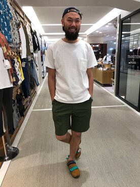「MANASTASH（マナスタッシュ）のアイテム（スニーカー）」を使った、すずき ともたかさん（メンズ・183cm）の夏コーディネート