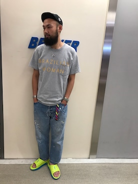 「is-ness（イズネス）のアイテム」を使った、すずき ともたかさん（メンズ・183cm）の夏コーディネート