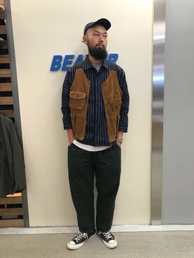 「MANASTASH（マナスタッシュ）のアイテム（ベスト）」を使った、すずき ともたかさん（メンズ・183cm）の秋コーディネート
