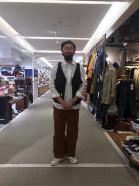 「MANASTASH（マナスタッシュ）のアイテム（ベスト）」を使った、すずき ともたかさん（メンズ・183cm）の冬コーディネート