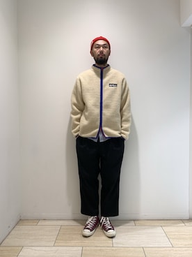 「POLeR OUTDOOR STUFF（ポーラーアウトドアスタッフ）のアイテム」を使った、すずき ともたかさん（メンズ・183cm）の冬コーディネート