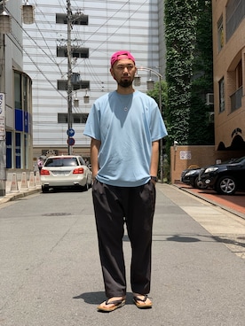 「POLeR OUTDOOR STUFF（ポーラーアウトドアスタッフ）のアイテム」を使った、すずき ともたかさん（メンズ・183cm）の夏コーディネート