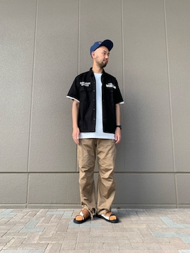 「AVIREX（アヴィレックス）の【直営店限定】エアフォース ベースキャップ/AIR FORCE BACES CAP（キャップ）」を使った、すずき ともたかさん（メンズ・183cm）の夏コーディネート
