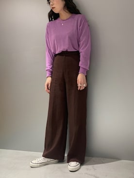 「CONVERSE TOKYO（コンバーストウキョウ）のシースルーニットプルオーバー（ニット/セーター、パープル系）」を使った、MIOさん（レディース・157cm）の冬コーディネート