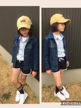 「no brand（ノーブランド）のアイテム（デニムジャケット）」を使った、@kacoco.さん（キッズ・120cm）の春コーディネート