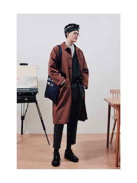 「menswear」｜「アイテム（ステンカラーコート）」を使った、Reiさん（メンズ・184cm）の秋コーディネート