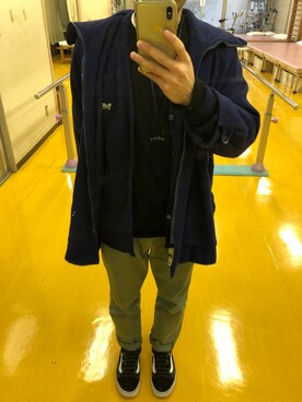 「アイテム（カーディガン/ボレロ、ブルー系）」を使った、Kazさん（メンズ・158cm）の冬コーディネート